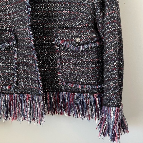 For The Republic Multicolored Rock N Roll Tweed Fringe Hem Blazer Jacket Size 8P - Picture 5 of 15